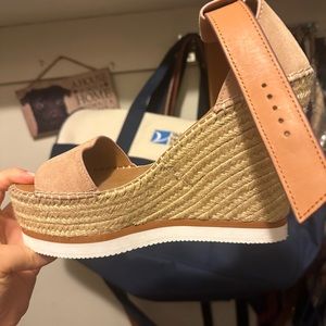 See By Chloé Glyn Leather Espadrille Platform Wedge Ankle Strap Sandals